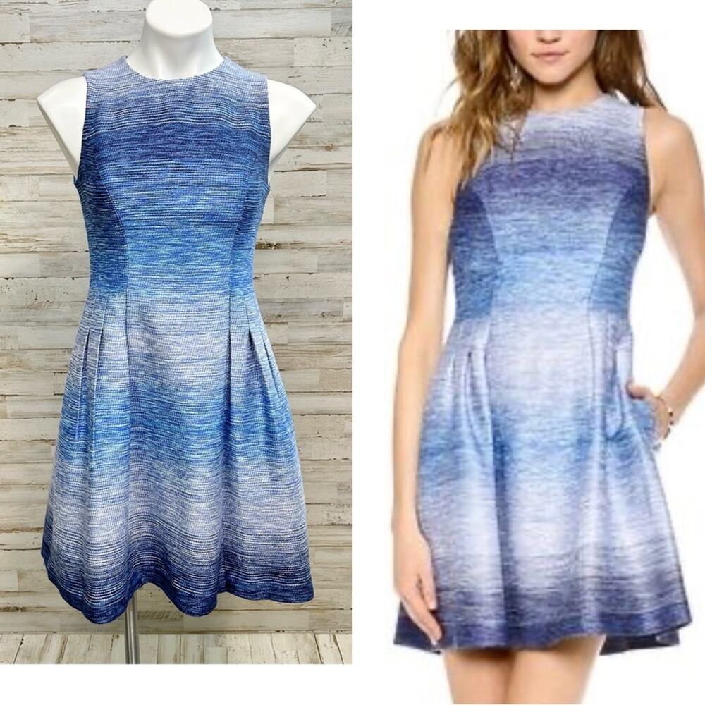 Shoshanna Revolve Helena Ombre Tweed Dress Size 0 Blue with Pockets Fit & Flare
